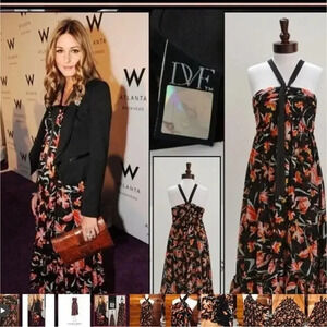 Diane von Furstenberg DVF Erin Halter-neck Ruffle Silk Midi Dress Size 2 2E414